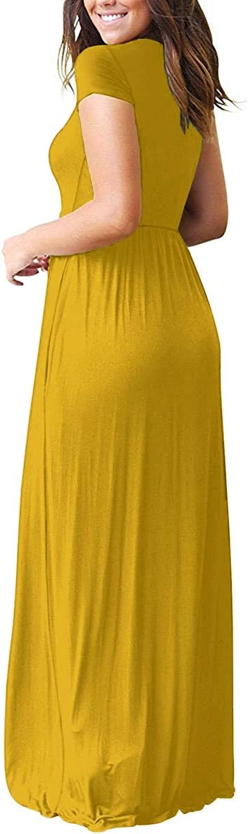 DEARCASE Maxi Dress for Women Short Sleeve Casual Summer Loose Plain Comfy Long Dresses with Pockets