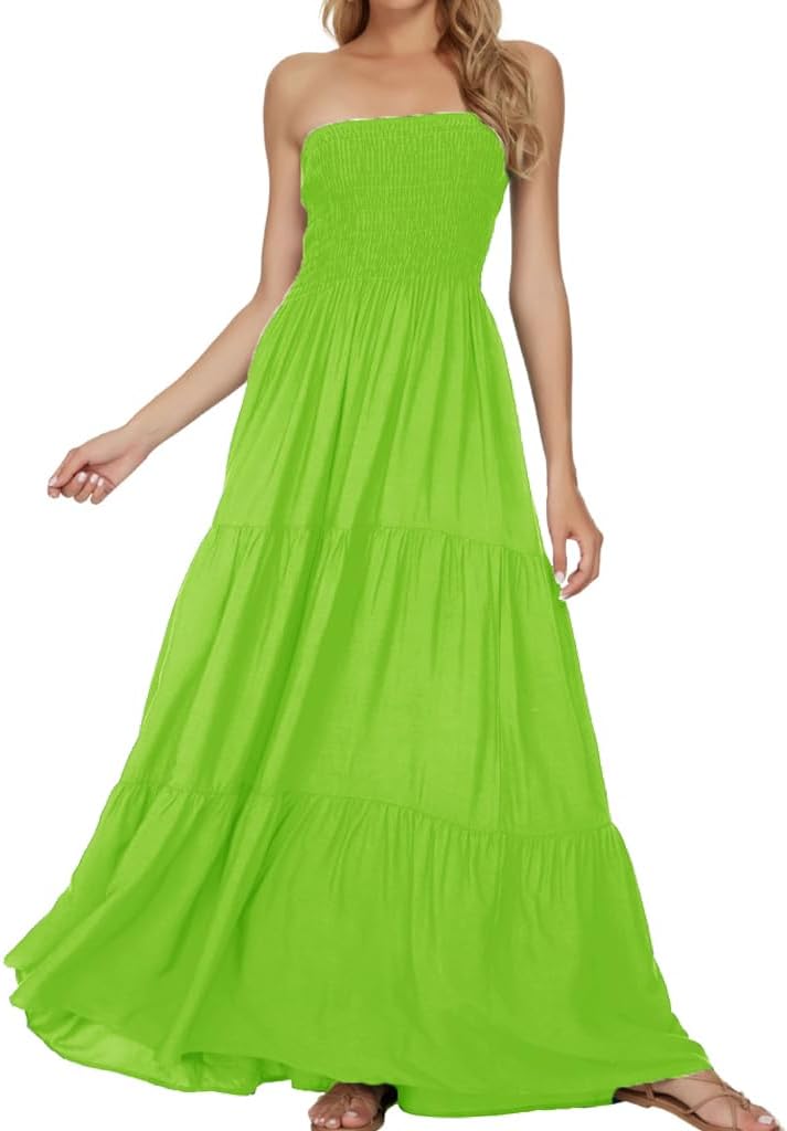 Women's Summer Strapless Tube Top Maxi Dresses Off Shoulder Boho Beach Long Dress