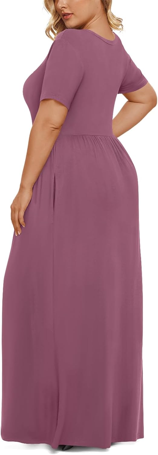 LONGYUAN Women's Plus Size Maxi Dresses for Curvy Women Summer Short Sleeve Casual 2025 Long Dress XL-6XL