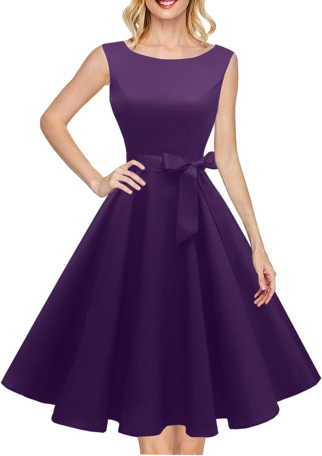 Hanpceirs Women's Boatneck Sleeveless Swing Vintage 1950s Cocktail Dress New