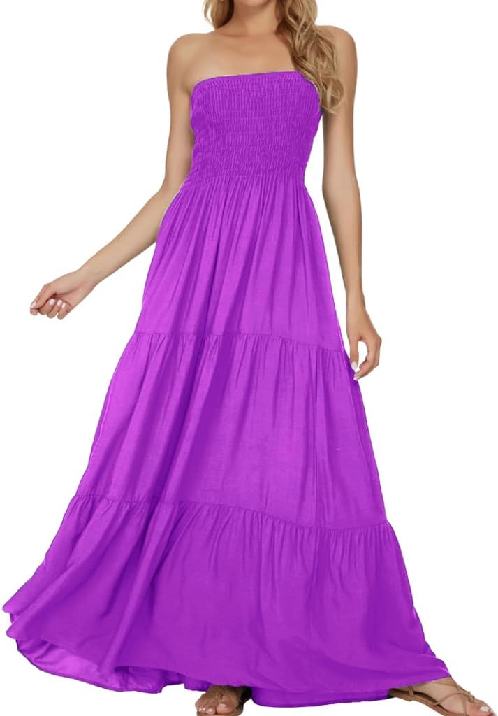 Women's Summer Strapless Tube Top Maxi Dresses Off Shoulder Boho Beach Long Dress