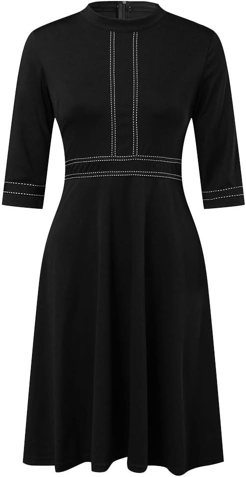 Lost Ink Dresses Women Fashion Solid O-Neck Half Sleeve Dress Stripe Splice Zipper Mini Dress
