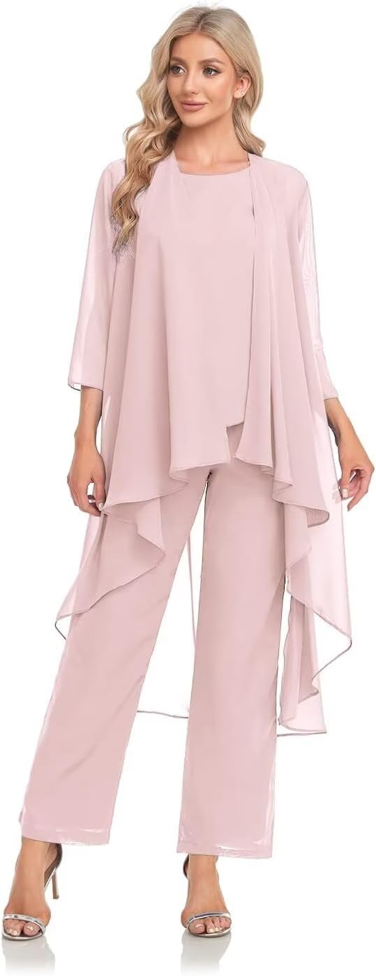 Women's 3 Pieces Chiffon Mother of The Bride Dress with Jacket Chiffon Formal Evening Dresses