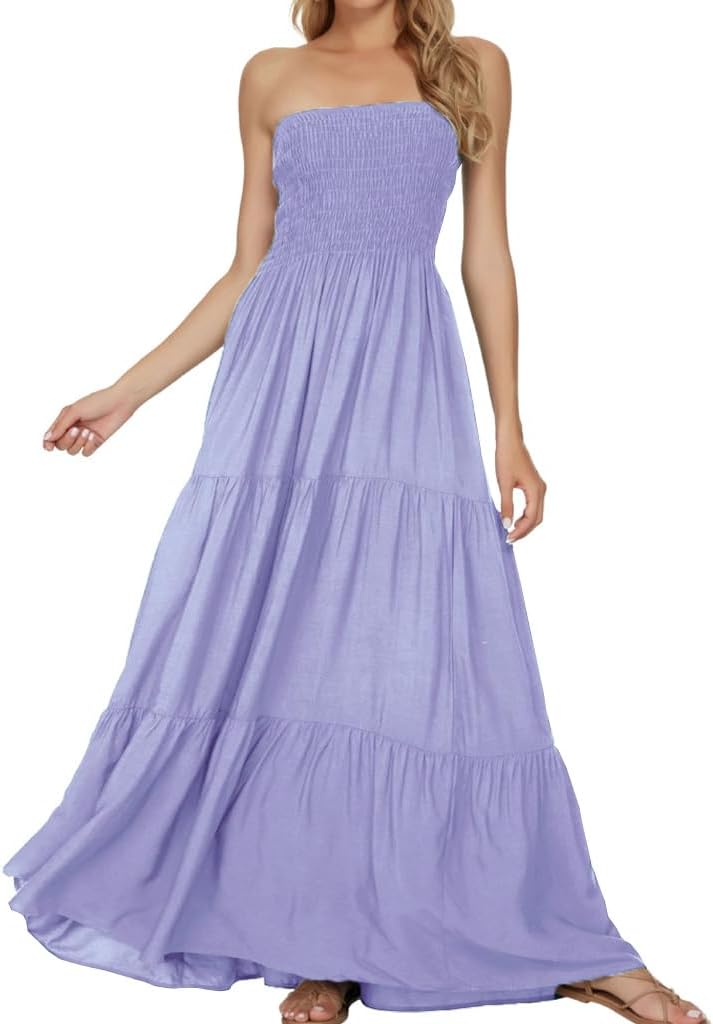 Women's Summer Strapless Tube Top Maxi Dresses Off Shoulder Boho Beach Long Dress