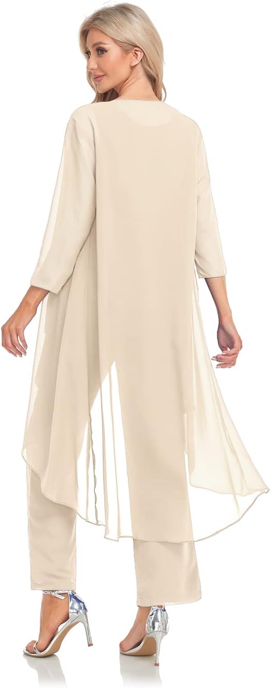 Women's 3 Pieces Chiffon Mother of The Bride Dress with Jacket Chiffon Formal Evening Dresses