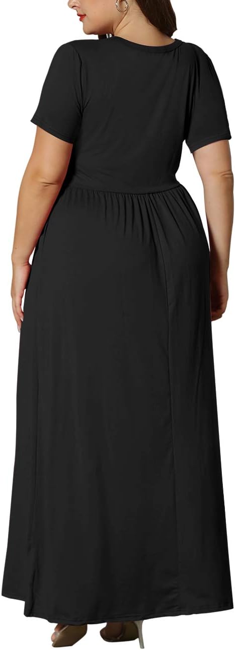 KARALIN Women’s Plus Size Maxi Dresses for Curvy Women Summer Casual Short Sleeve 2025 Long Dress 14W-26W
