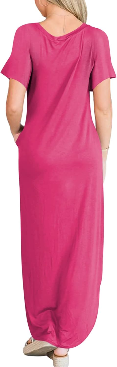 ANRABESS Women's Summer Casual Loose Short Sleeve Long T Shirt Dress Split Maxi Beach Sundress Travel Vacation Outfits