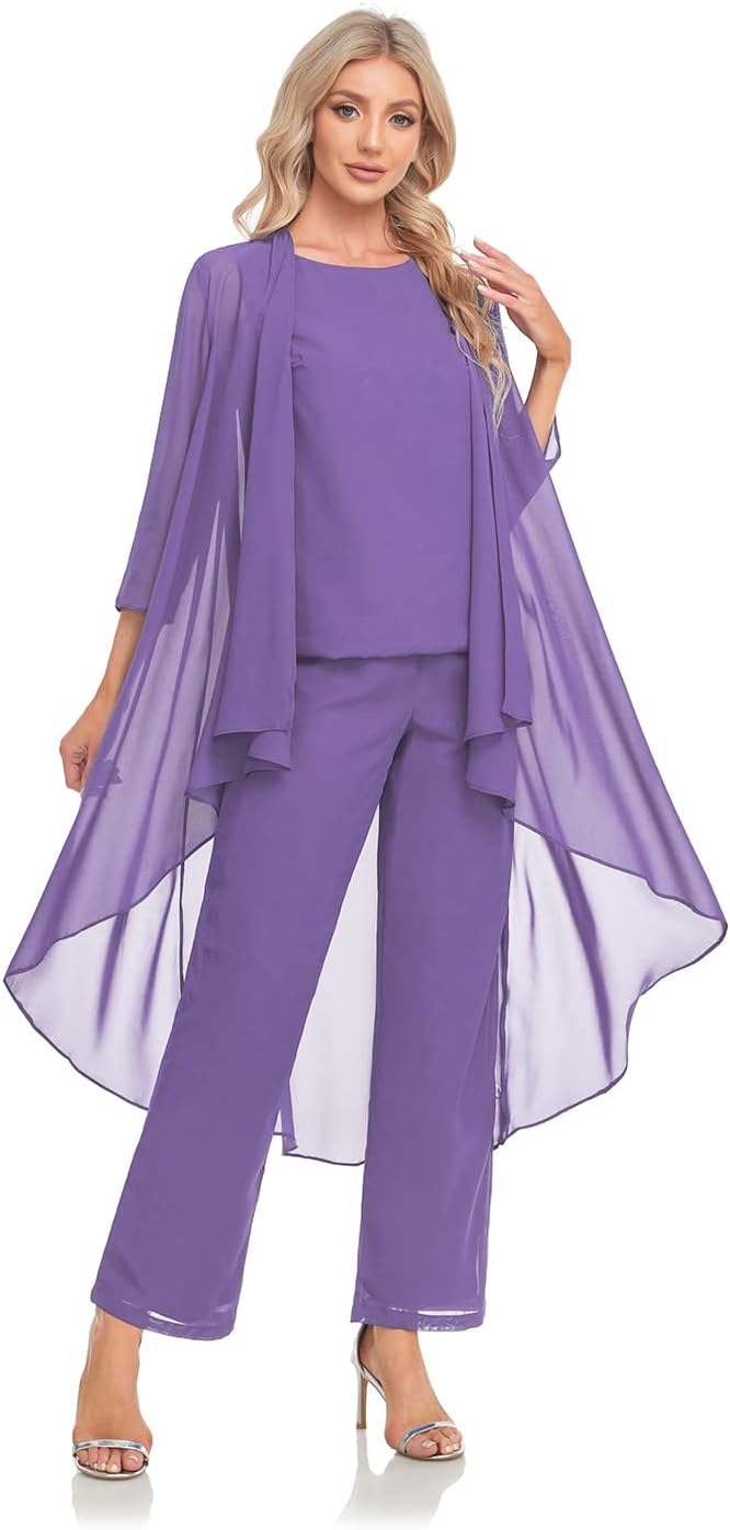 Women's 3 Pieces Chiffon Mother of The Bride Dress with Jacket Chiffon Formal Evening Dresses