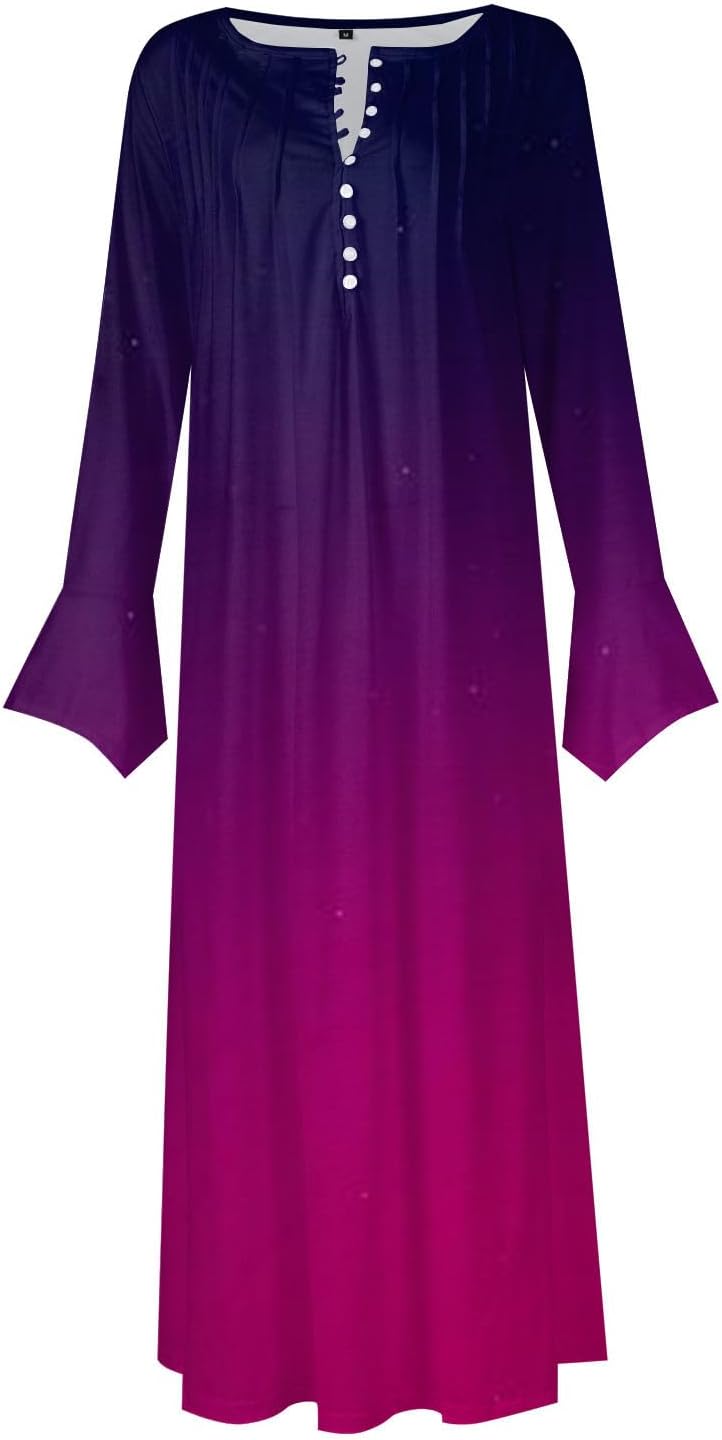 DOPOCQ Fall Women Dresses 2023 Long Sleeve V Neck Plus Size Maxi Dress Boho Dress High Waisted A-Line Dress with Pocket