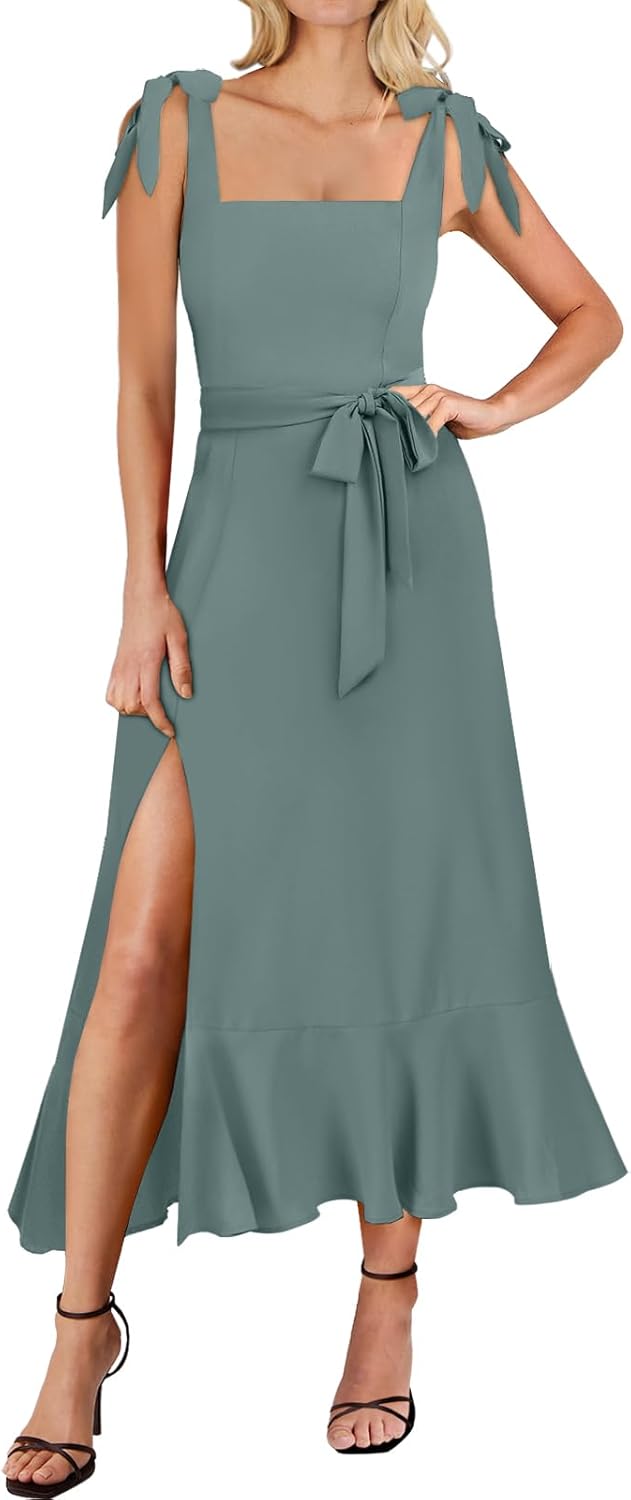 ANRABESS Women's Square Neck Ruffle Split Midi Elegant Formal Wedding Guest Cocktail Bridesmaid Graduation Party Dresses