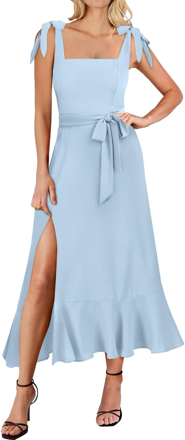 ANRABESS Women's Square Neck Ruffle Split Midi Elegant Formal Wedding Guest Cocktail Bridesmaid Graduation Party Dresses