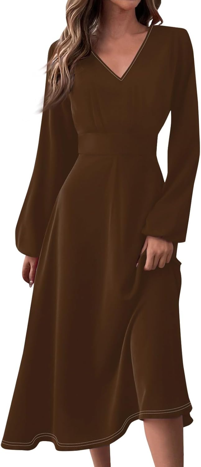 Women's Summer Elegant Cocktail Dress Solid Color Swing V-Neck Party Gown Dresses, S-2XL