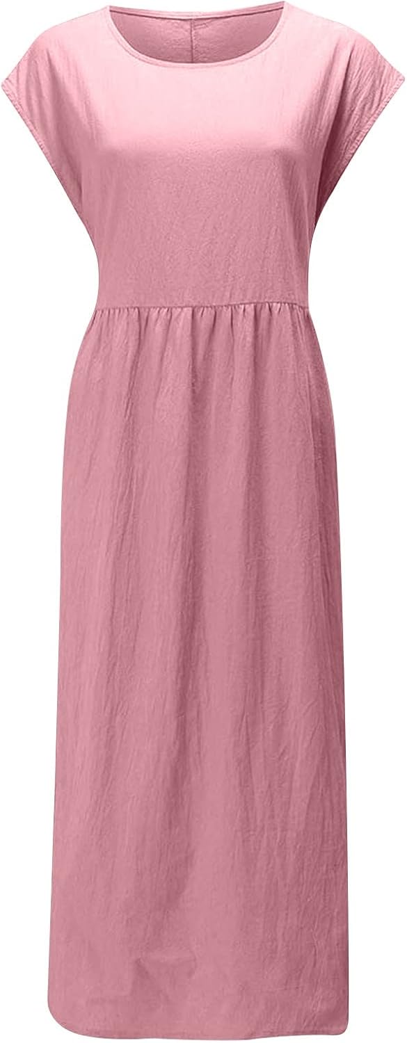 Linen Dresses for Women 2025 Summer Fashion Solid Color Sleeveless Dresses Beach Flowy Maxi Dresses Casual Sundress