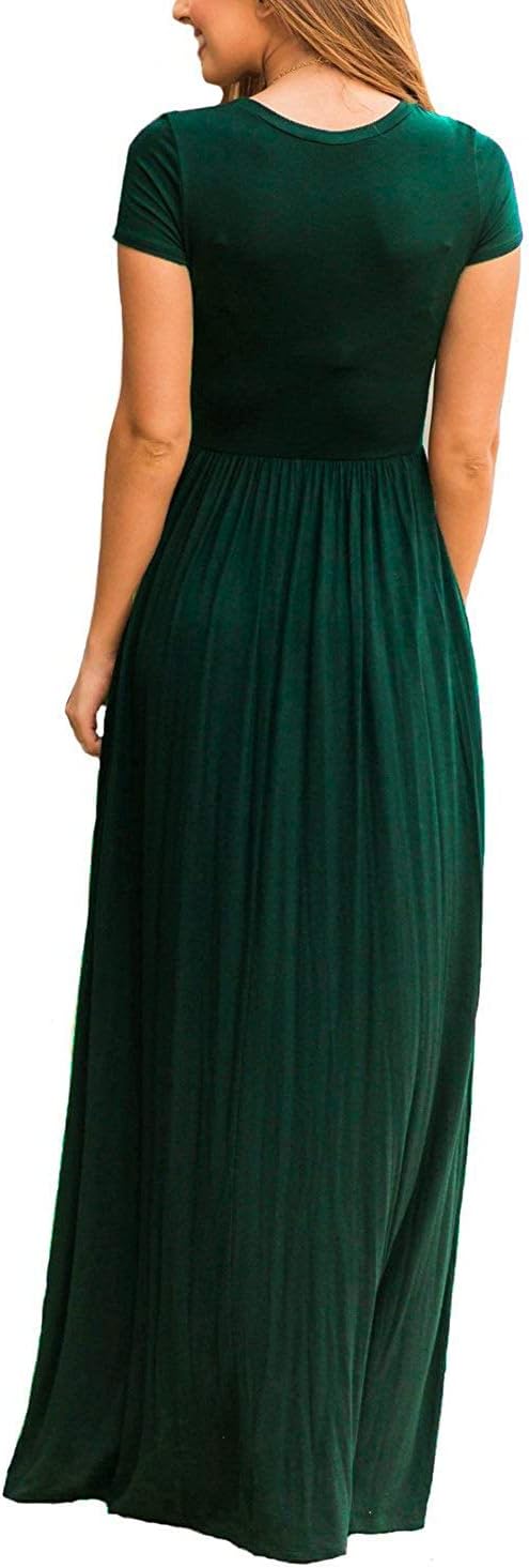 DEARCASE Maxi Dress for Women Short Sleeve Casual Summer Loose Plain Comfy Long Dresses with Pockets