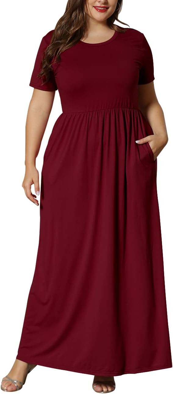 KARALIN Women’s Plus Size Maxi Dresses for Curvy Women Summer Casual Short Sleeve 2025 Long Dress 14W-26W