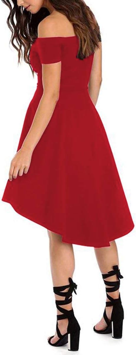 Sarin Mathews Womens Off The Shoulder Short Sleeve High Low Cocktail Skater Dress