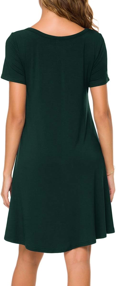 POPYOUNG 2025 Women's Summer Casual T-Shirt Dresses Crew Neck Beach Cover Up Sun Dress