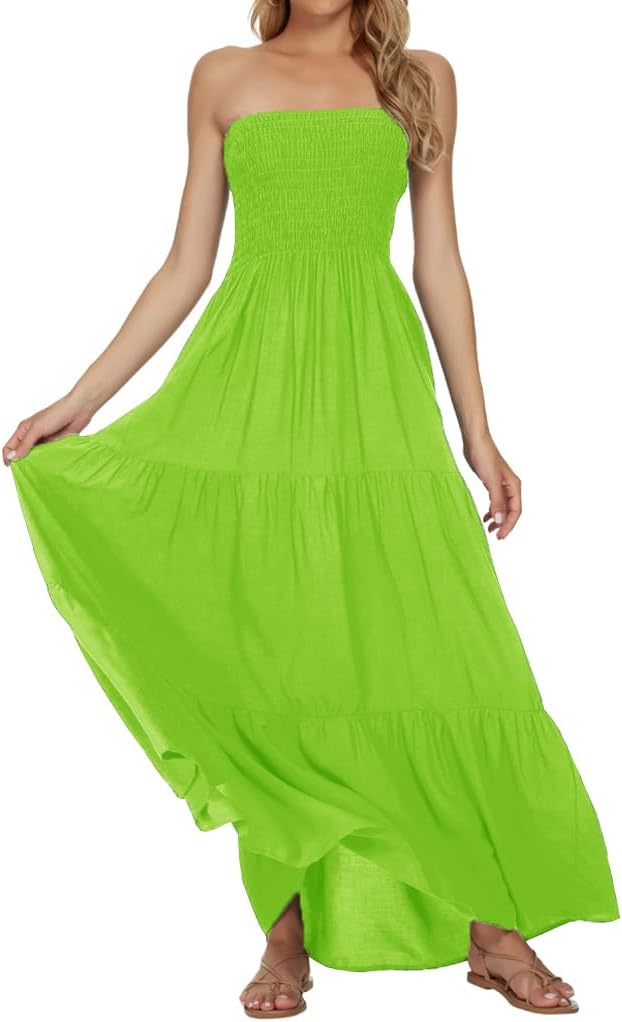 Women's Summer Strapless Tube Top Maxi Dresses Off Shoulder Boho Beach Long Dress