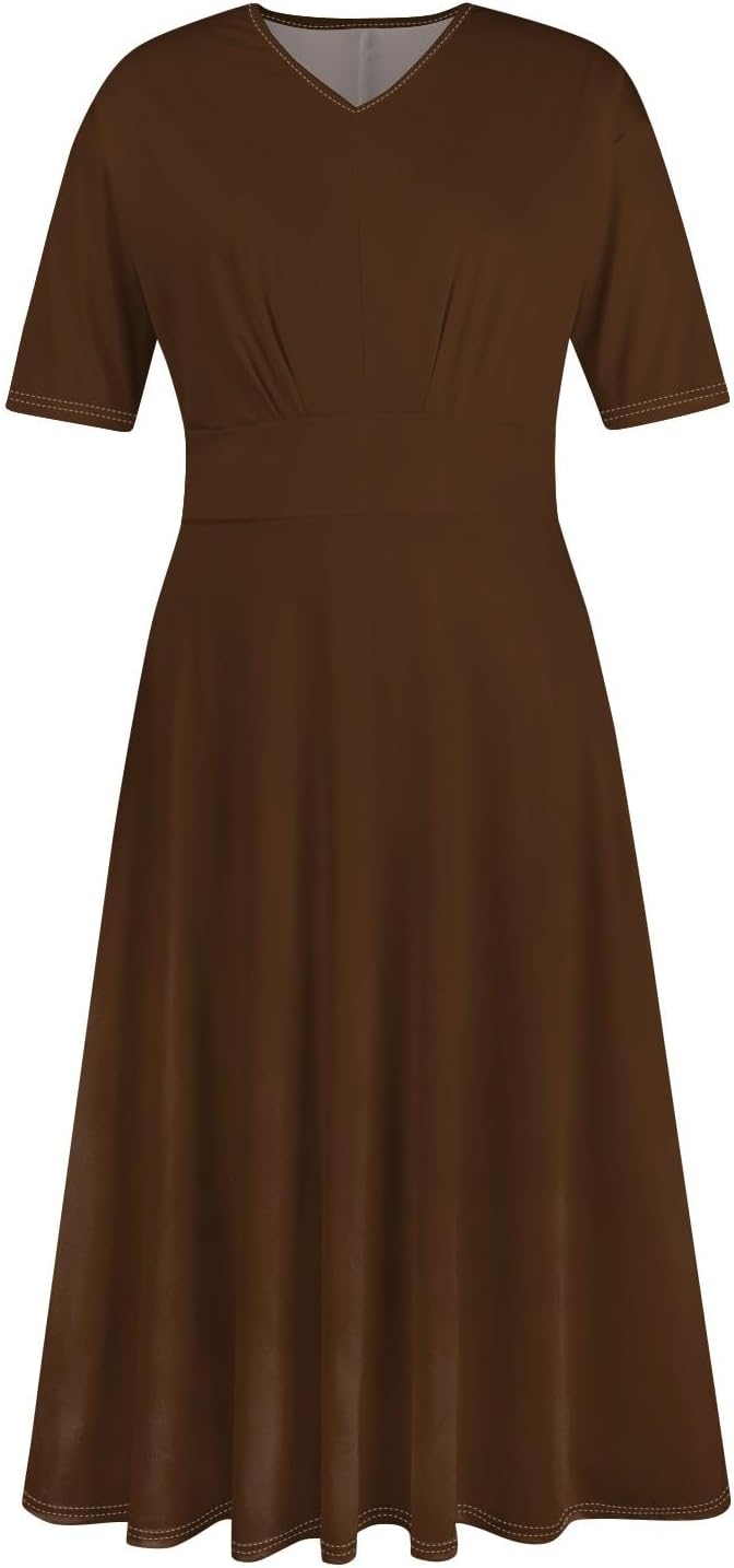 Women's Summer Elegant Cocktail Dress Solid Color Swing V-Neck Party Gown Dresses, S-2XL
