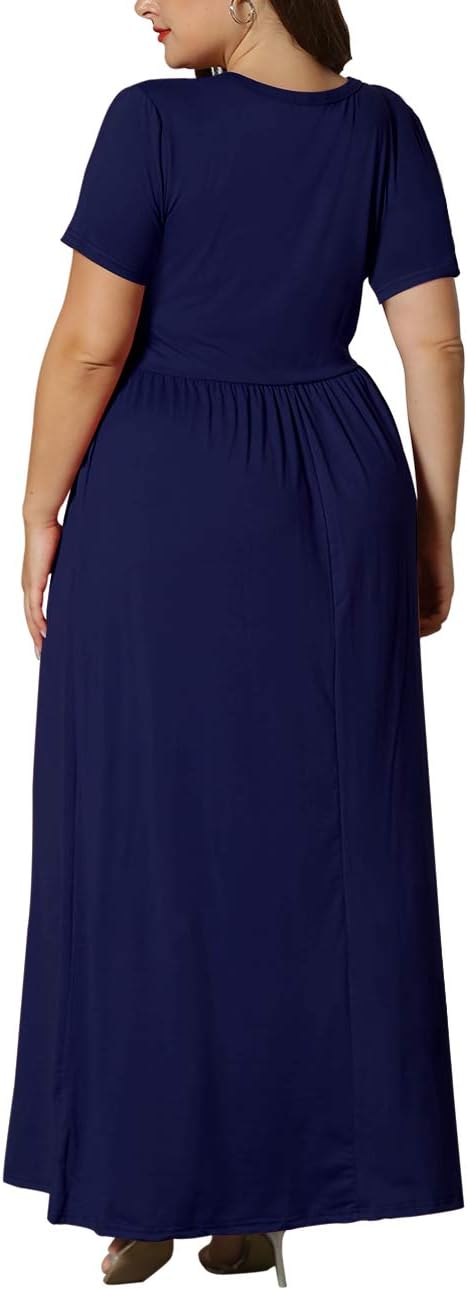 KARALIN Women’s Plus Size Maxi Dresses for Curvy Women Summer Casual Short Sleeve 2025 Long Dress 14W-26W