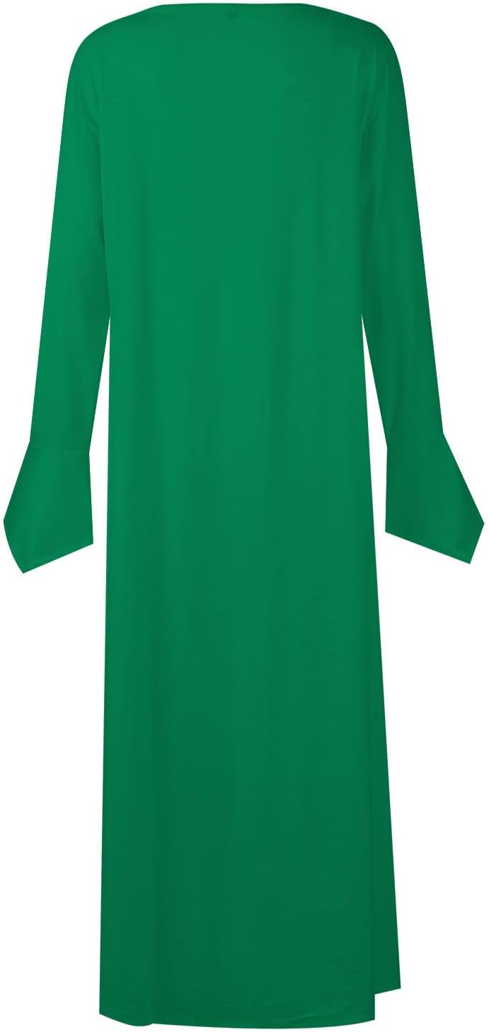 DOPOCQ Fall Women Dresses 2023 Long Sleeve V Neck Plus Size Maxi Dress Boho Dress High Waisted A-Line Dress with Pocket