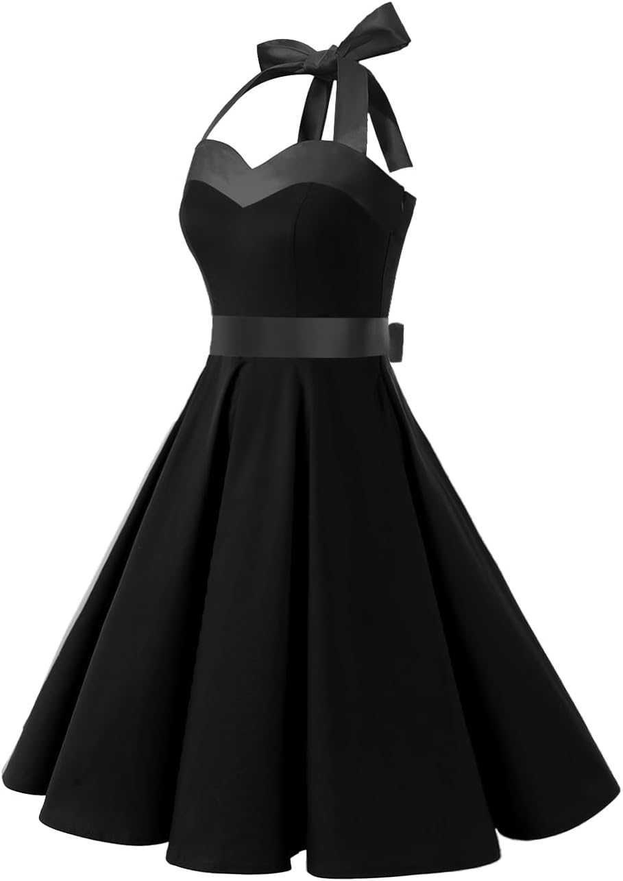 DRESSTELLS Women's Vintage 1950s Cocktail Party Dress Retro Wedding Guest Halter Rockabilly Swing Dresses