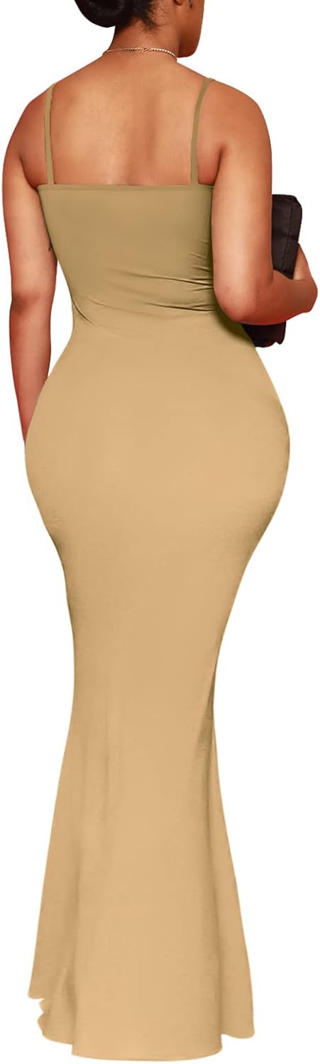 Hafailia Women's Casual Soft Lounge Long Slip Dress Sexy Sleeveless Bodycon Maxi Dresses Evening Formal Cocktail