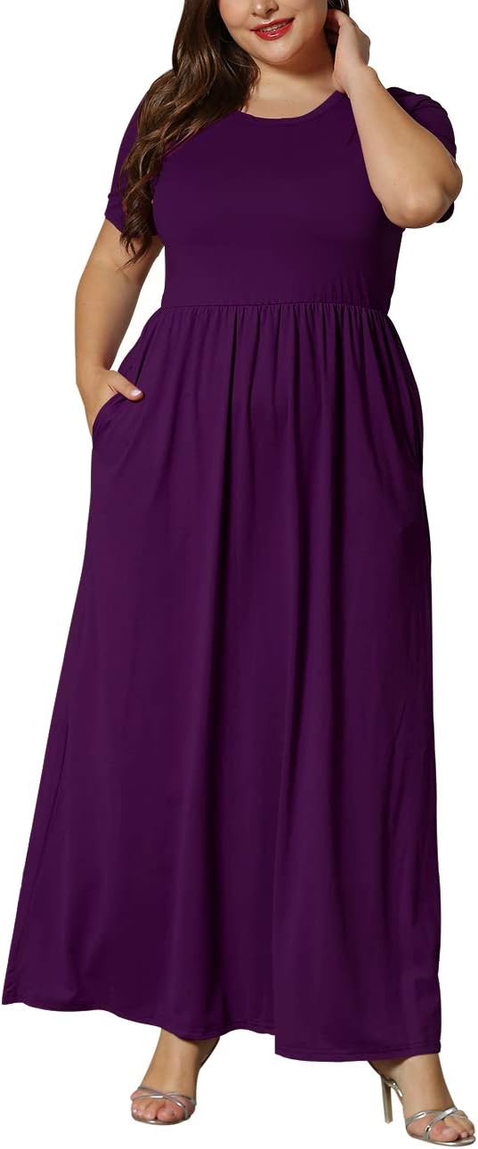 KARALIN Women’s Plus Size Maxi Dresses for Curvy Women Summer Casual Short Sleeve 2025 Long Dress 14W-26W