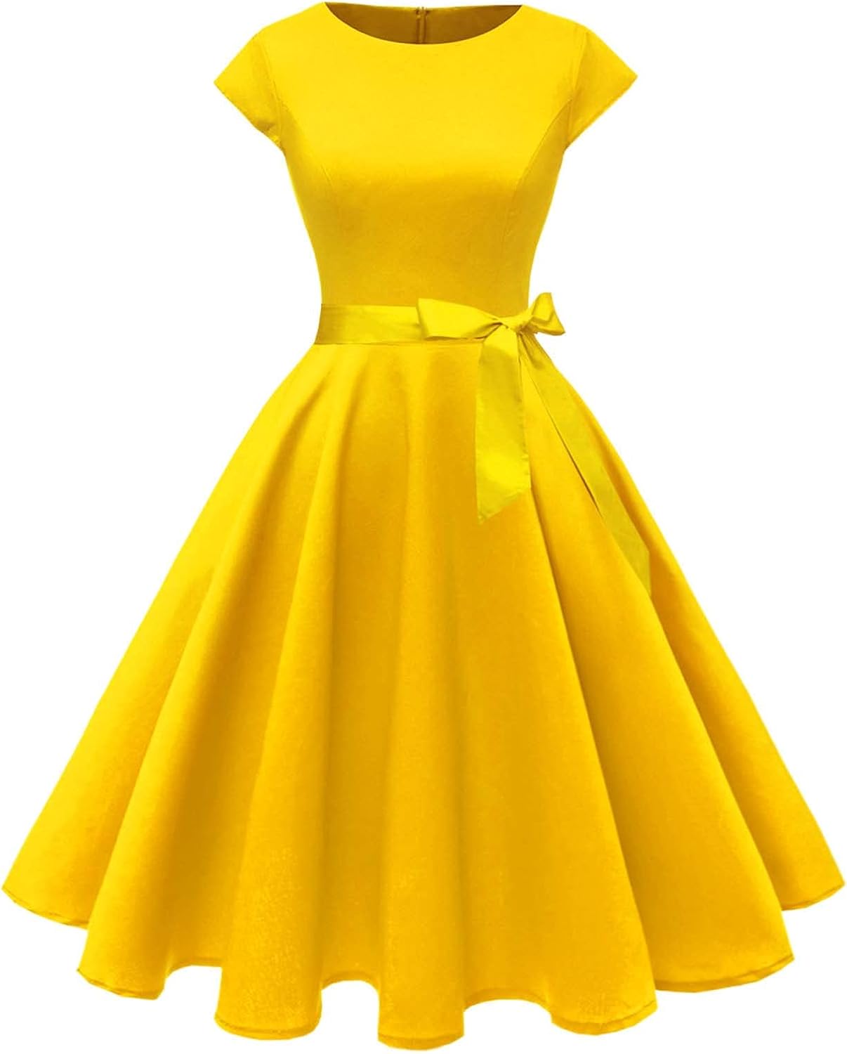 PUKAVT Women's 1950 Boatneck Cap Sleeve Vintage Swing Cocktail Party Dress with Pockets