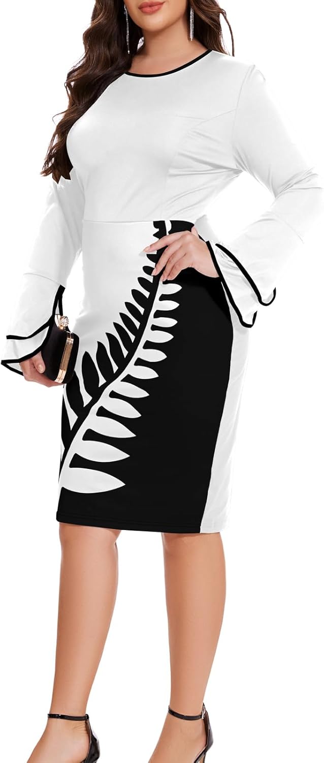 Church Dress for Women Flared Sleeve Midi Pencil Dress Elegant Teacher Office Business Wear to Work Dresses