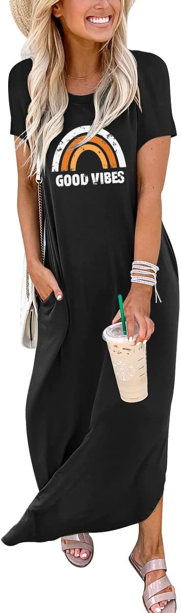 ANRABESS Women's Summer Casual Loose Short Sleeve Long T Shirt Dress Split Maxi Beach Sundress Travel Vacation Outfits