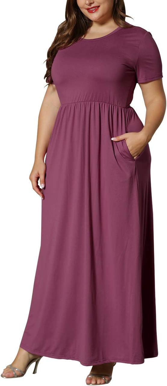 KARALIN Women’s Plus Size Maxi Dresses for Curvy Women Summer Casual Short Sleeve 2025 Long Dress 14W-26W