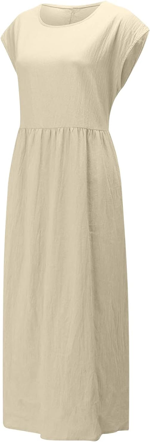 Linen Dresses for Women 2025 Summer Fashion Solid Color Sleeveless Dresses Beach Flowy Maxi Dresses Casual Sundress