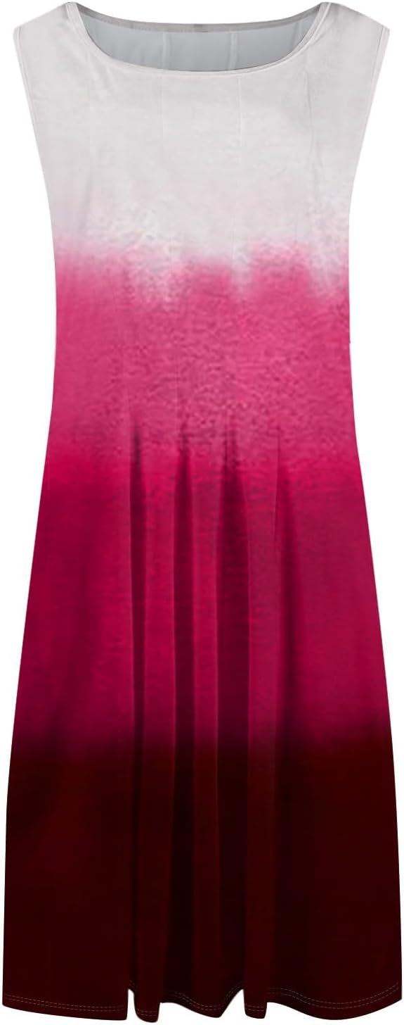 Womens Tank Sundress 2025 Casual Floral Print Tshirt Dress Swing Sleeveless Midi Dress Crewneck Pleated Summer Dresses
