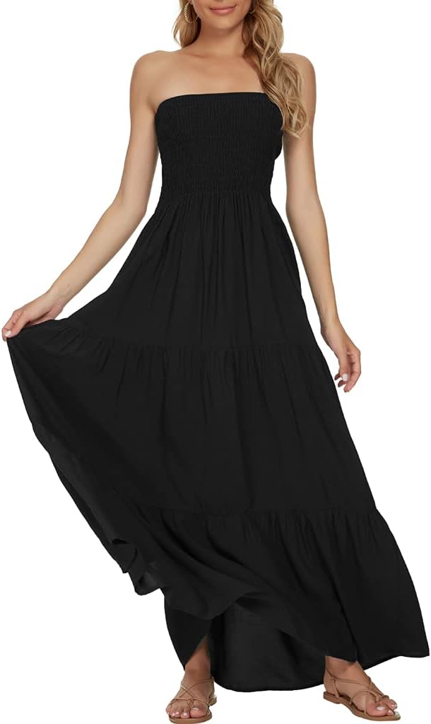 Women's Summer Strapless Tube Top Maxi Dresses Off Shoulder Boho Beach Long Dress