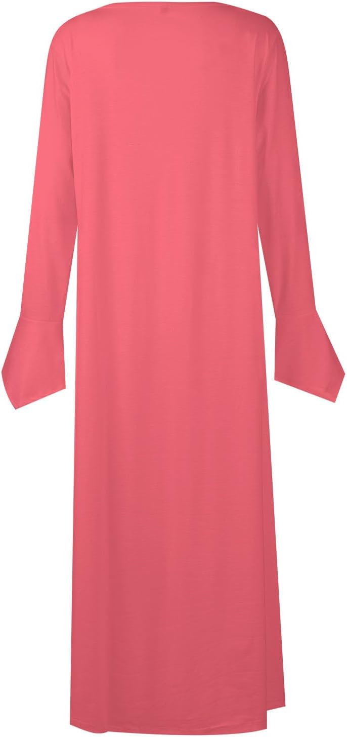 DOPOCQ Fall Women Dresses 2023 Long Sleeve V Neck Plus Size Maxi Dress Boho Dress High Waisted A-Line Dress with Pocket