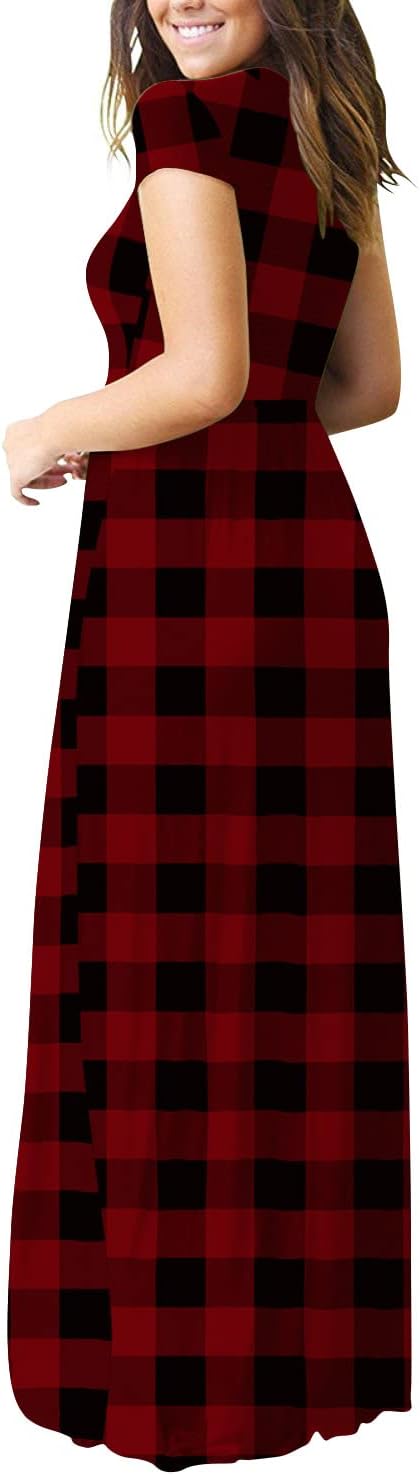 DEARCASE Maxi Dress for Women Short Sleeve Casual Summer Loose Plain Comfy Long Dresses with Pockets