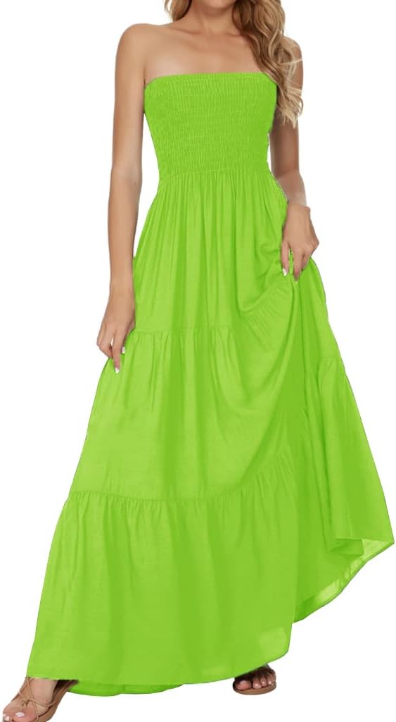 Women's Summer Strapless Tube Top Maxi Dresses Off Shoulder Boho Beach Long Dress