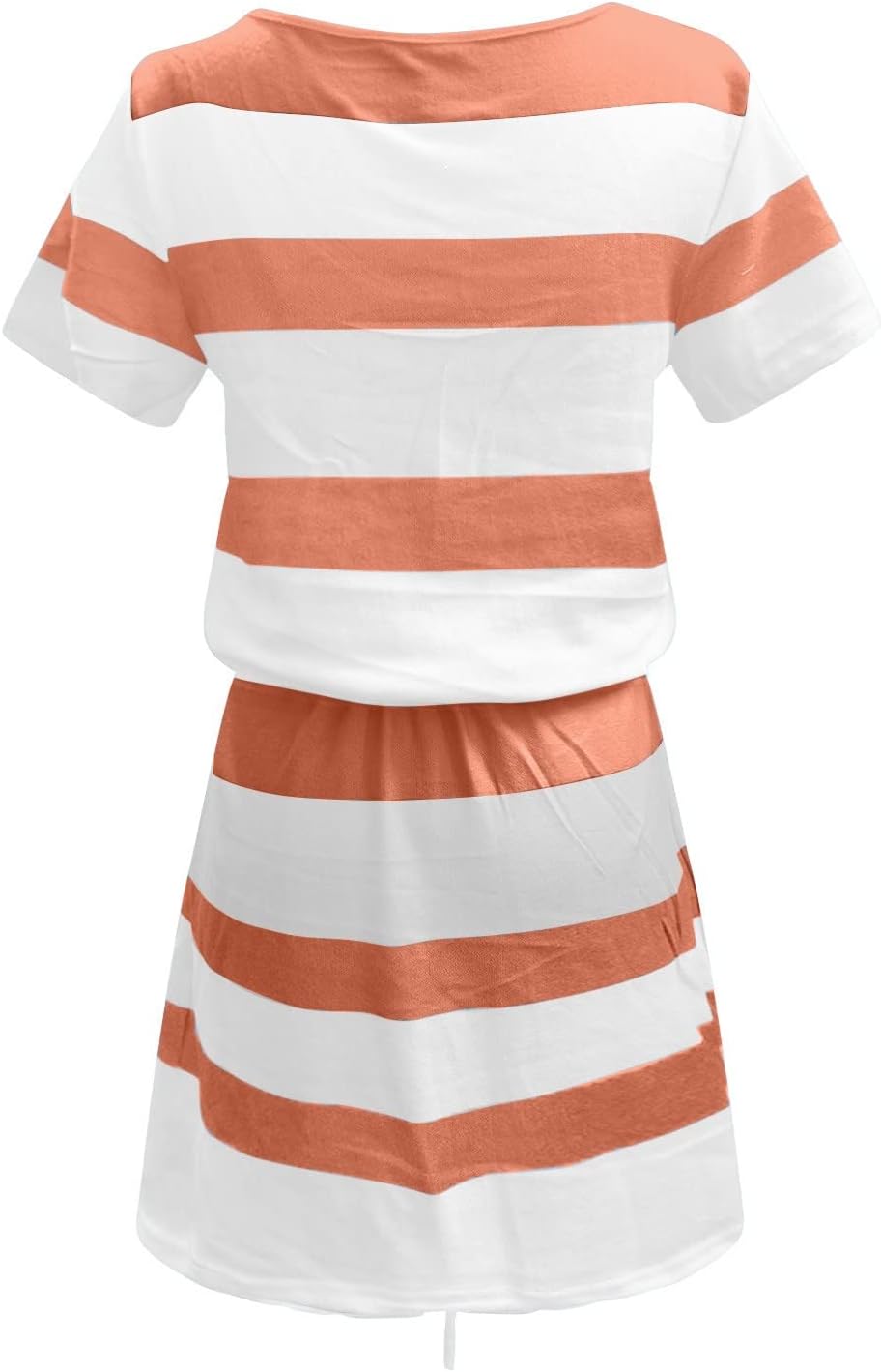 Women Summer Casual Striped Dress Drawstring Waist Tie Knot Mini Dresses Short Sleeve V Neck Tank Dress with Pocket