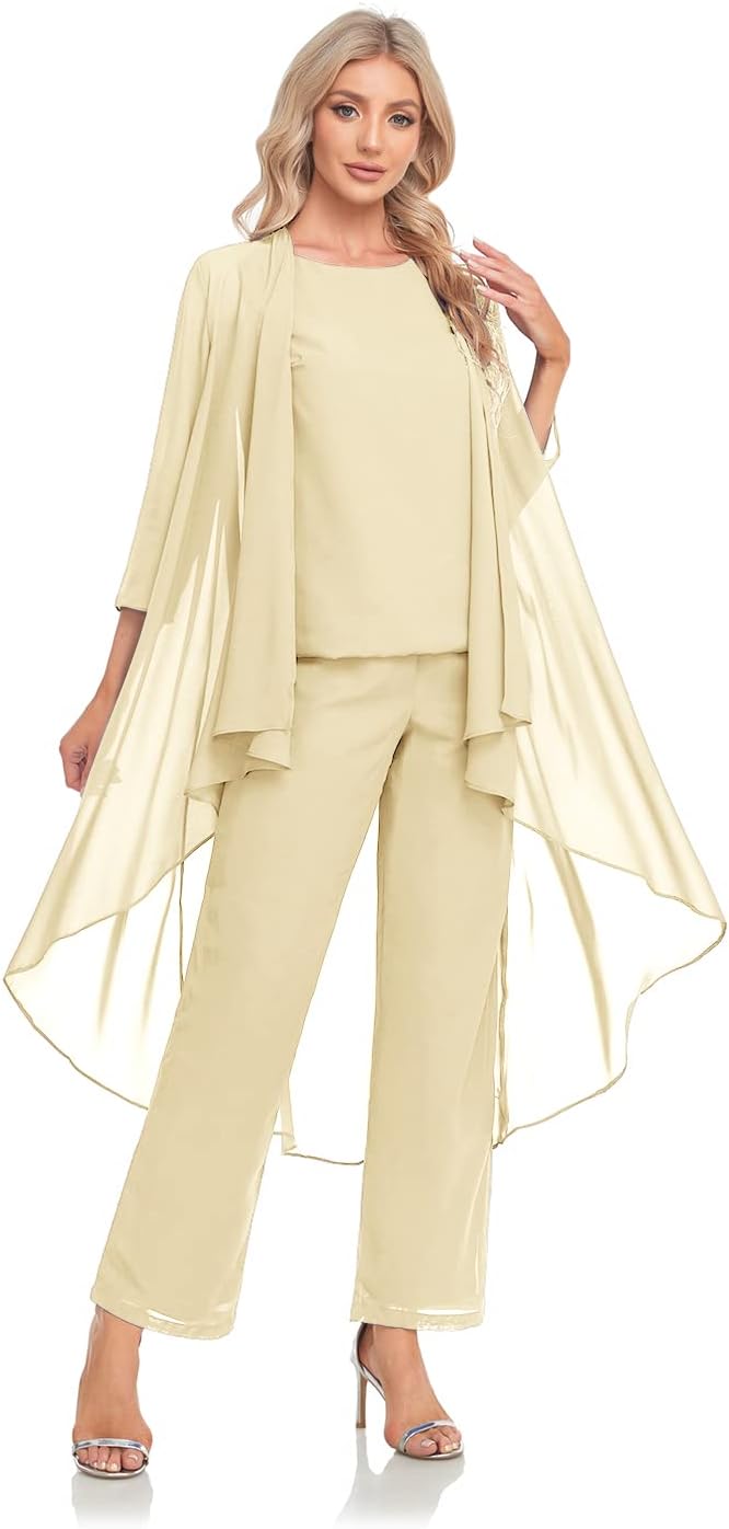 Women's 3 Pieces Chiffon Mother of The Bride Dress with Jacket Chiffon Formal Evening Dresses