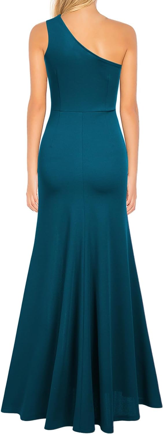 WOOSEA Women's One Shoulder Sleeveless Split Bodycon Mermaid Evening Cocktail Long Dress