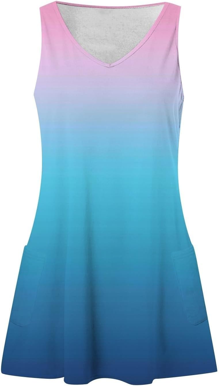 Women's Summer Dresses 2025 Beach Casual Sleeveless Floral Print Boho Tank Dress V Neck Ruffle Dresses