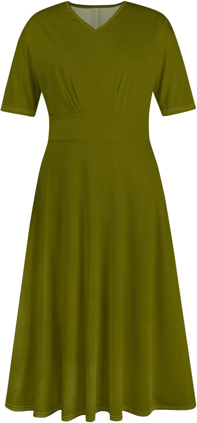 Women's Summer Elegant Cocktail Dress Solid Color Swing V-Neck Party Gown Dresses, S-2XL
