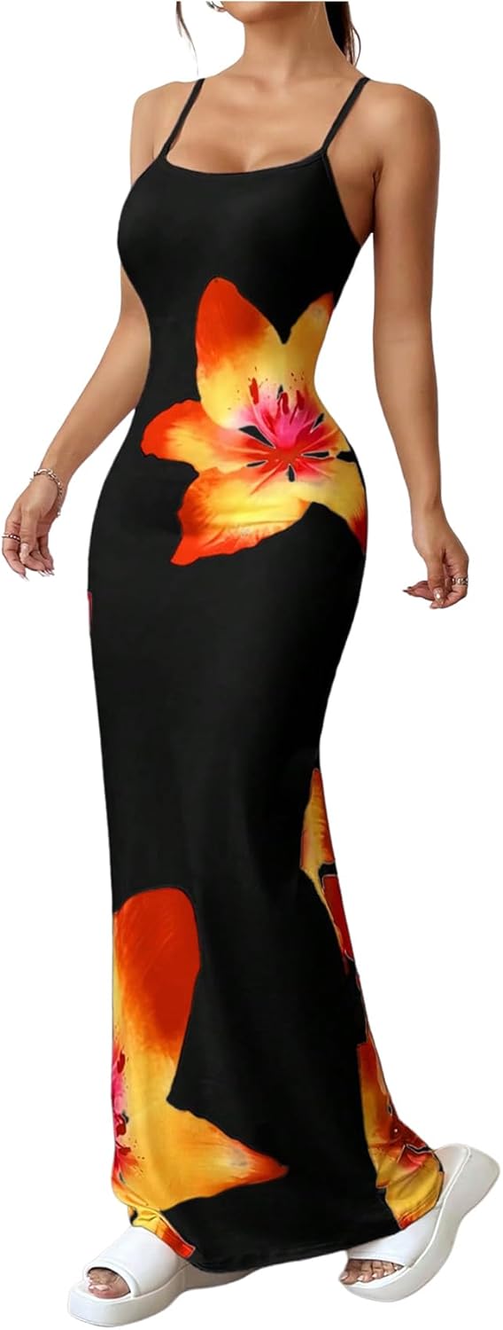 Verdusa Women's Floral Sun Maxi Bodycon Dresse Summer Starfish Dress White