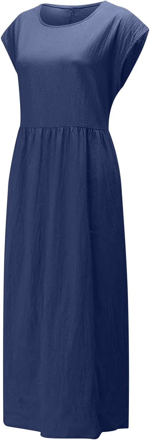 Linen Dresses for Women 2025 Summer Fashion Solid Color Sleeveless Dresses Beach Flowy Maxi Dresses Casual Sundress