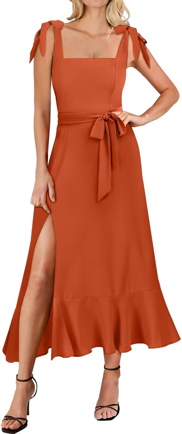 ANRABESS Women's Square Neck Ruffle Split Midi Elegant Formal Wedding Guest Cocktail Bridesmaid Graduation Party Dresses