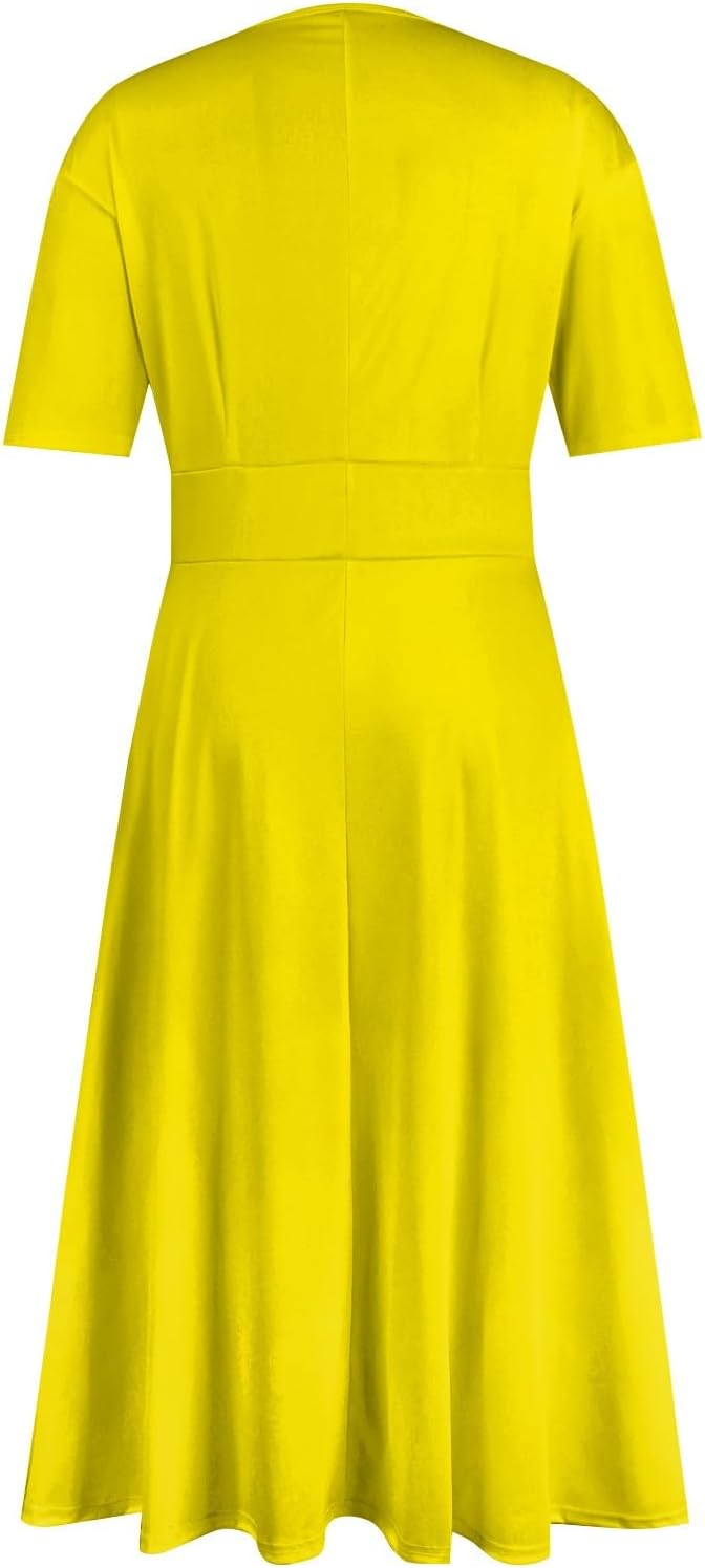 Women's Summer Elegant Cocktail Dress Solid Color Swing V-Neck Party Gown Dresses, S-2XL