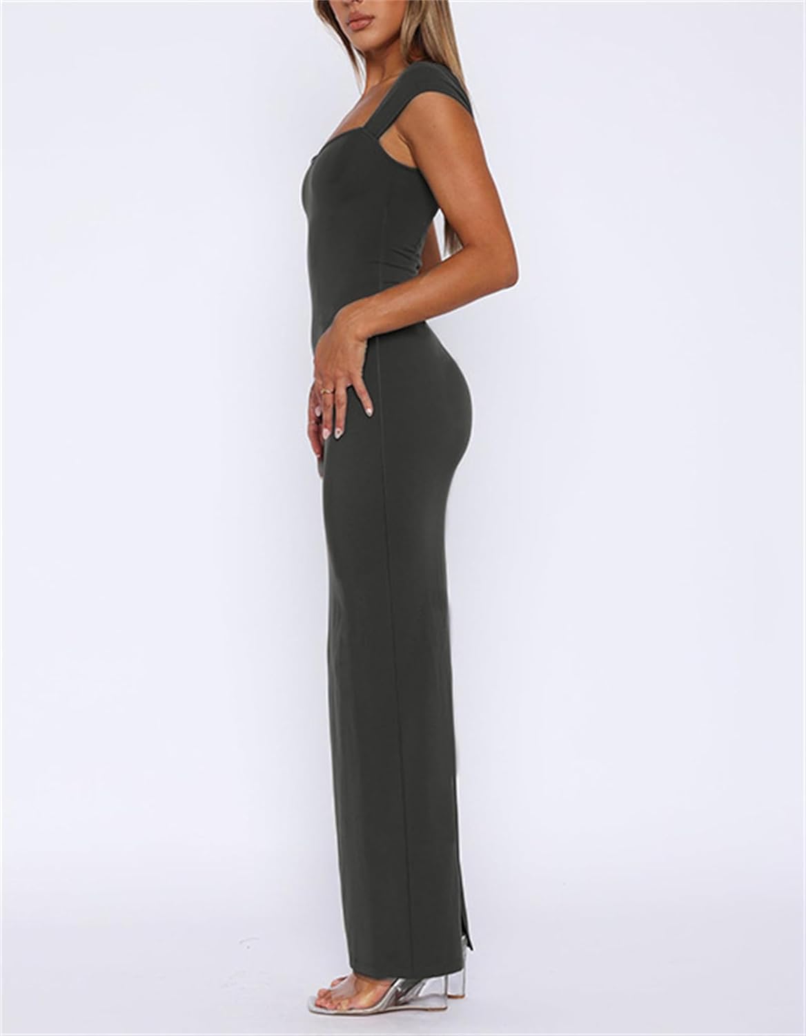 Hafailia Women's Casual Soft Lounge Long Slip Dress Sexy Sleeveless Bodycon Maxi Dresses Evening Formal Cocktail