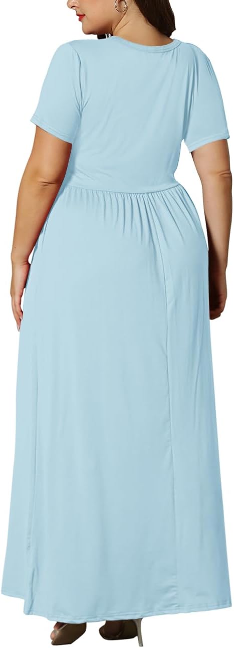 KARALIN Women’s Plus Size Maxi Dresses for Curvy Women Summer Casual Short Sleeve 2025 Long Dress 14W-26W