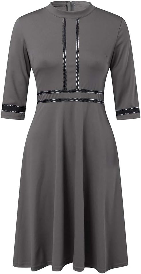 Lost Ink Dresses Women Fashion Solid O-Neck Half Sleeve Dress Stripe Splice Zipper Mini Dress
